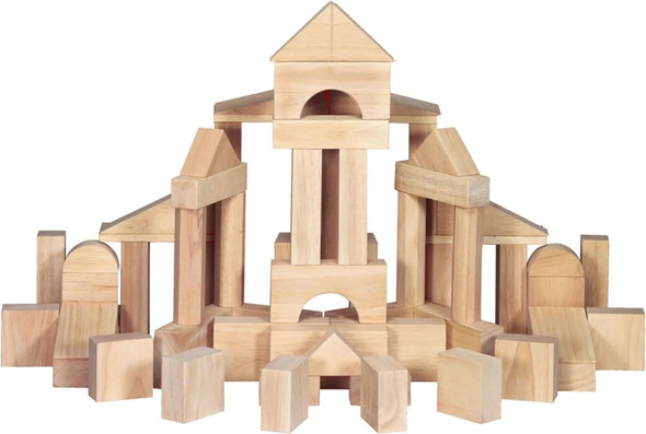 New Standard Unit Solid-Wood Building Blocks With Wooden Storage Tray (60 pcs) - Classic Blocks For Toddlers Ages 3+