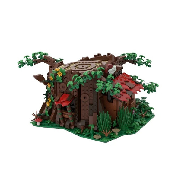 BuildMOC Assemble Building Block Toy Forest Fairy Tale Elf Cottage Tree House Wooden House Building Scene Assembly Model