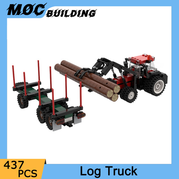 MOC City Construction Vehicle Log Transporter Truck Model Building Blocks Wood Excavator Cars DIY Bricks Educational Toys Gifts