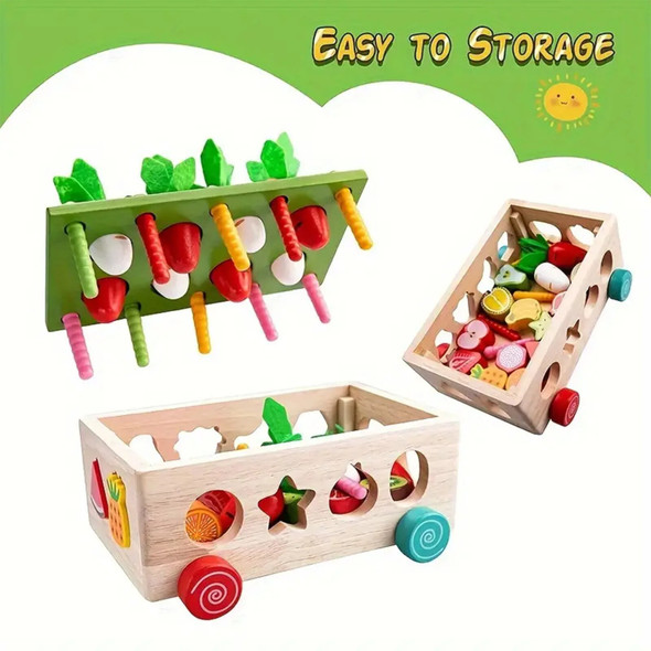 Wooden Shape Matching Toy Carrot Fruit Game Intelligence Car Montessori Educational Building Blocks Stimulate Baby's Interest