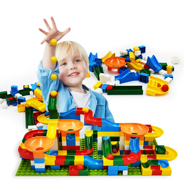 176PCS Marble Race Run Bricks Set Big Size Learning Educational Construction Blocks DIY Assembly Toys for Kids Gifts