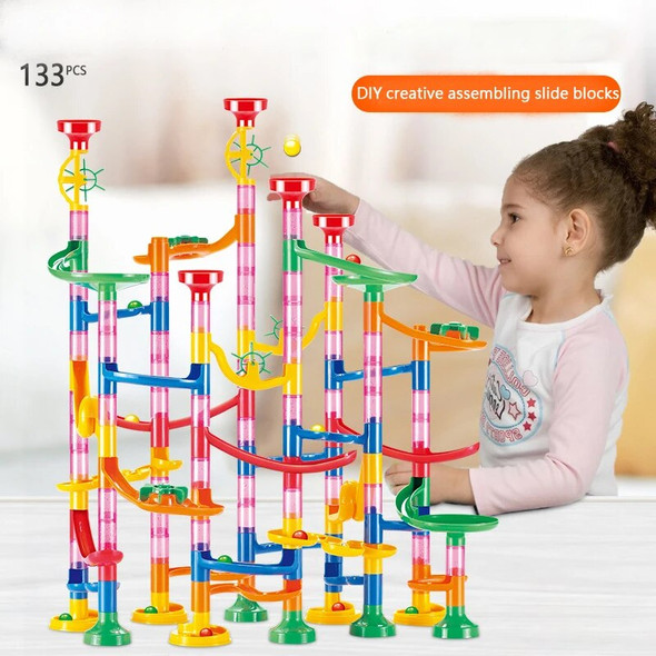 29-197pcs Set DIY Construction Marble Run Race Track Building Blocks Kids 3D Maze Ball Roll Toys Children Christmas Gift