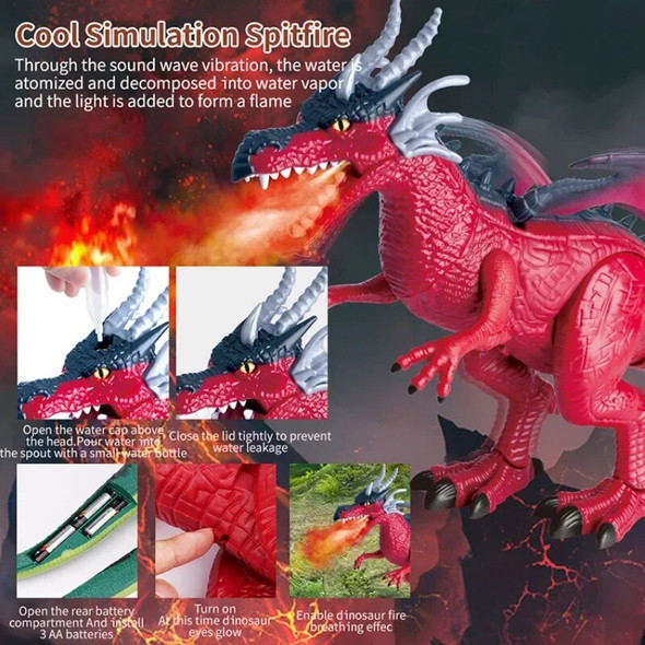 RC Electric Dinosaur Toys Spray Fog Fire Dragon Remote Control Dinosaur Lighting&Sound Walking Animal Model Kids Toys Xmas Gift