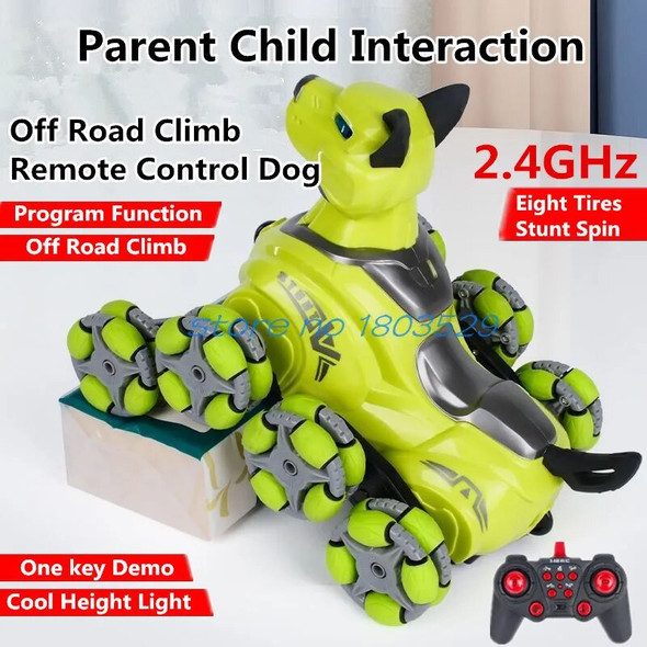 Puzzle Kids Animal Toy Gift RC Machine Dog 2.4G Eight Tires Stunt Spin Drift Program Function Off Road Climb Remote Control Dog
