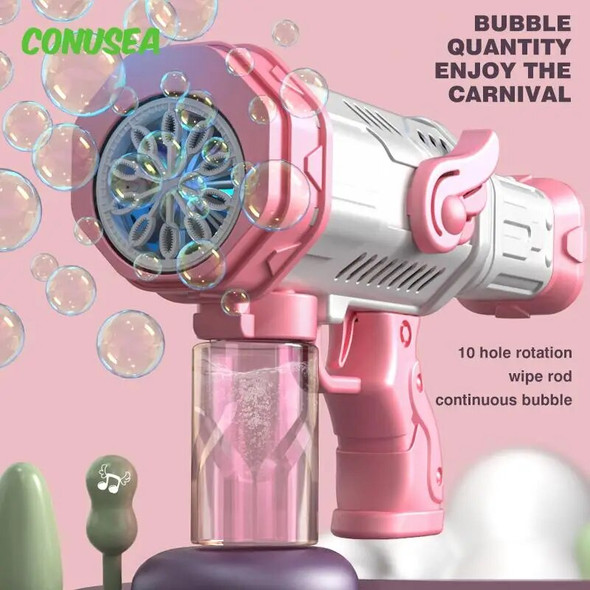 2023 Bubble Gun 10 Holes Electric Soap Bubbles Guns Automatic Water Bubble Machine Blower Wedding Party Toys Children's Day Gift