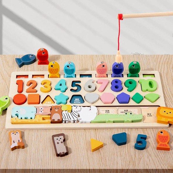 Montessori Blocks Toy Wooden Fishing Number Shape Animal Pairing Busy Board for Kids Educational Fine Motor Training Aids Toy