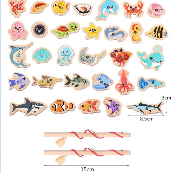 Wooden Magnetic Fshing Toy Marine Life Cognition Fish Rod Toys Children Early Educational Parent-child Interactive Board Game