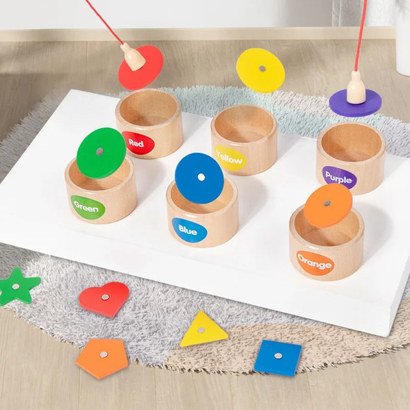 Children's Wooden Magnetic Color Shape Classification Cup Geometric Cognition Fishing Game Early Education Educational Toys
