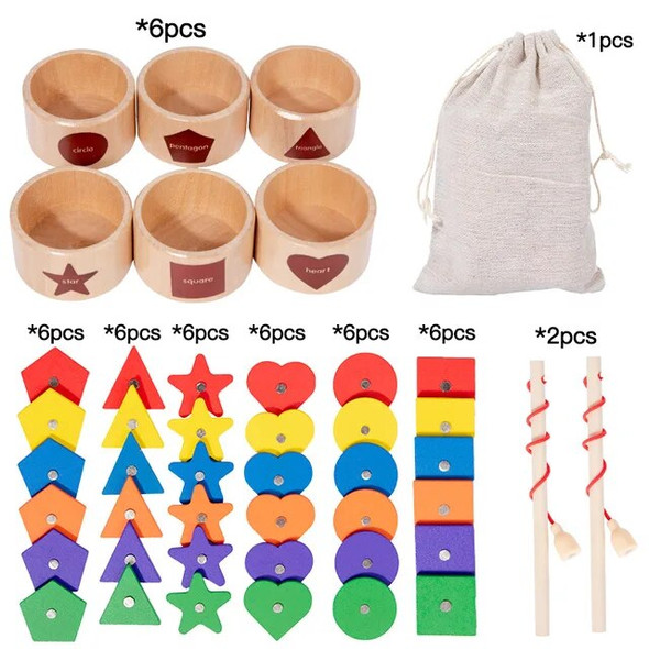 Children's Wooden Magnetic Color Shape Classification Cup Geometric Cognition Fishing Game Early Education Educational Toys