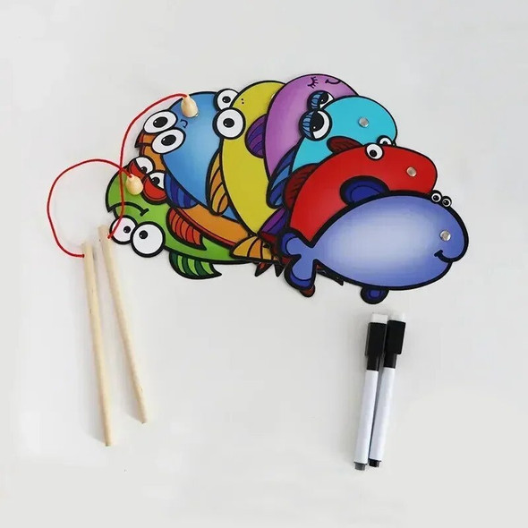 DIY Double Sides Erasable Fish Cards Magnetic Fishing Toys Montessori Educational Toys Kindergarten Primary School Teaching Aids