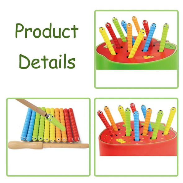 Kids Insect Catching Game Magnetic Fishing Toys Apple Strawberry Shaped Development Fine Motor Skill Toy Gift for Toddler