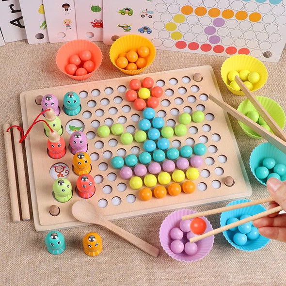 Wooden Bead Splint Game Color Shape Educational Toy Ball Fishing Activity Early Education Montessori Boys Girls Children's Toys