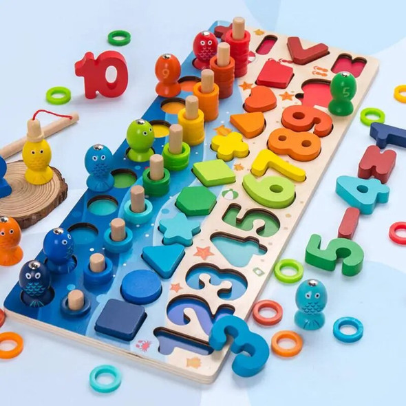 Montessori Educational Wooden Toys Children Magnetic Board Math Fishing Early Learning Preschool Counting Geometry Kids Toy