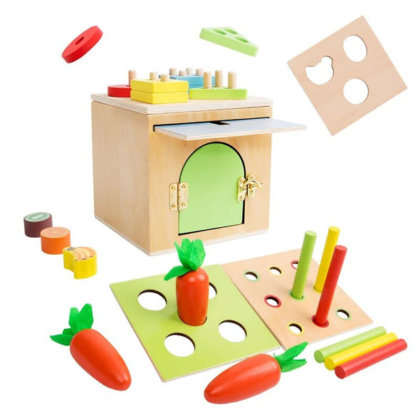 Montessori Toy 6 in 1 Intelligence Box Learning Education Game for Kids Wooden Matching Sorting Fishing Game for Children Gift