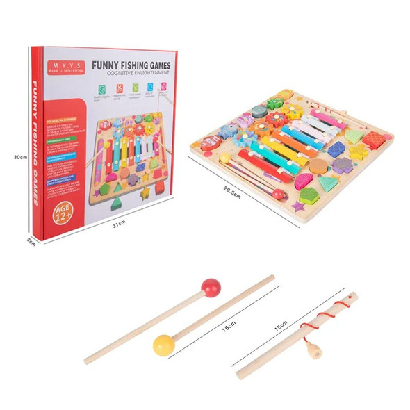 1 Set Multifunction Montessori Educational Toy Fishing Piano Fun Game Wooden Instrument Toys Children Busy Board Puzzle Gifts