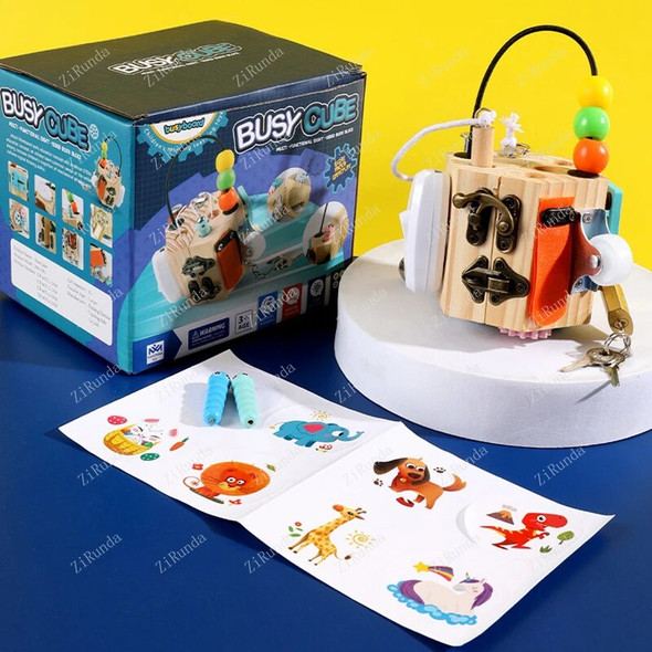 Wooden Busy Cube Color Key Lock Fishing Busy Board Block Montessori Sensory Toys Early Learning Educational Gifts for Baby Kids Wooden Busy Cube Color Key Lock Fishing Busy Board Block Montessori Sensory Toys Early Learning Educational Gifts for Baby Kids