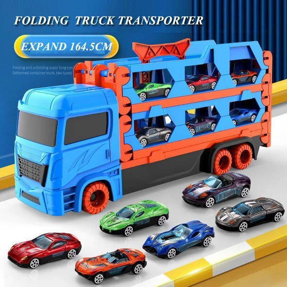 Large Car Transporter Truck Folding Track Racing Vehicle Kids Competitive Games Storage Alloy Car Boy Toy Children Novel Gift