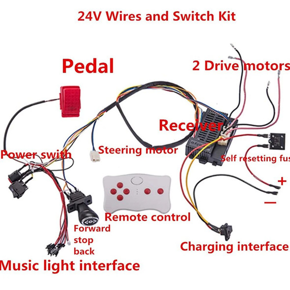 24V Children Electric Car DIY Modified Wires and Switch Kit,with Remote Control Self-Made Baby Electric Ride On Car Accessories