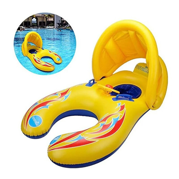 Baby Float Inflatable Swimming Ring Mother Baby Double Swimming Pool Foldable Pool Accessories Sunshade Float Seat