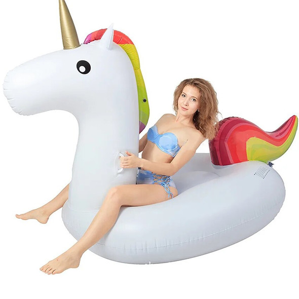 2m Giant Unicorn Floating Pool Swimming Ring Air Mattress Inflatable Swimming Circle Pool Float Row Tube Water Party Beach Toys