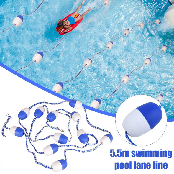 5.5m Swimming Pool Safety Divider Rope with 11 Floats & 2 Hooks Swimming Pool Safety Separation Line for Swimming Competition