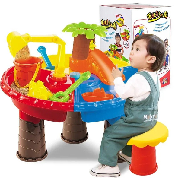 Sand Water Table Outdoor Garden Sandbox Set Play Table Kids Summer Beach Toy Beach Play Sand Water Game Play Interactive Toy