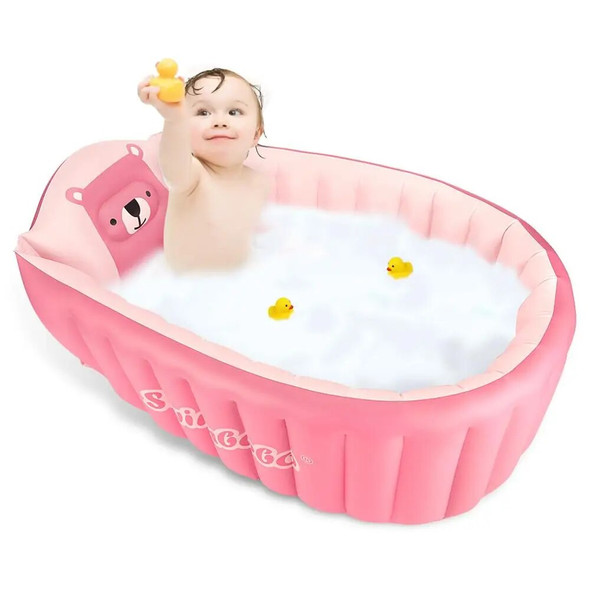 Inflatable Baby Bathtub Chair Cute Bear Infant Bathing Seat Tubs Non Slip Swimming Pool Toddler Portable Foldable Shower Basin w