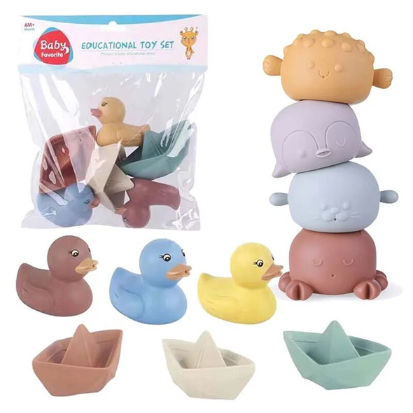 Baby Bath Spray Water Toys Animals Shower Soft Rubber Float Squeeze Sound Bathroom Play Swimming Water Toys Kids Stacking Game