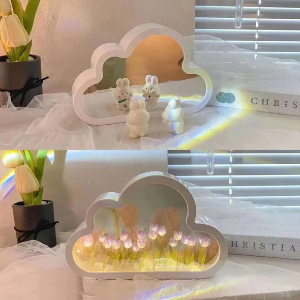 DIY Cloud Tulip LED Night Light Mirror Table Lamps Bedroom Ornaments Decoration Mirror Table Lamps Bedside Handmade Gift DIY Cloud Tulip LED Night Light Mirror Table Lamps Bedroom Ornaments Decoration Mirror Table Lamps Bedside Handmade Gift