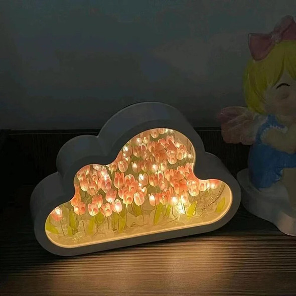 DIY Cloud Tulip LED Night Light Mirror Table Lamps Bedroom Ornaments Decoration Mirror Table Lamps Bedside Handmade Gift