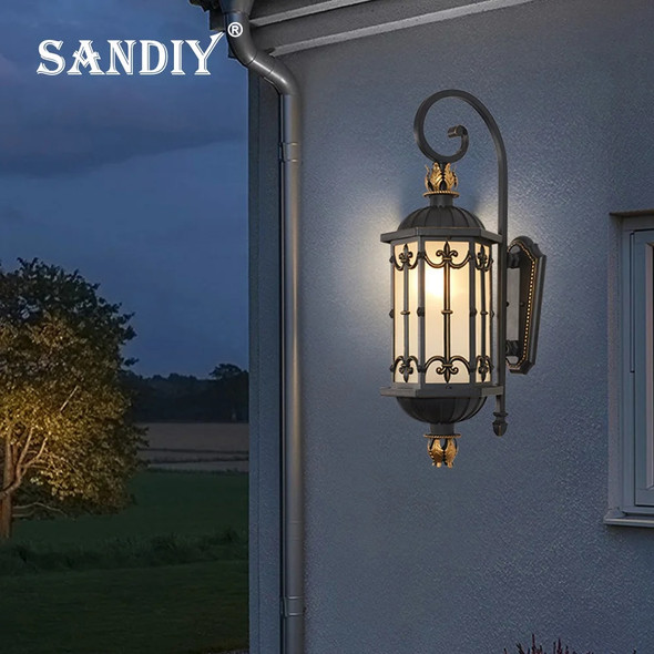 Outdoor Big Wall Light Palace Retro Sconce for House Exterior Gate Porch Villa Garden Vintage Lamp Waterproof LED Black+Gold