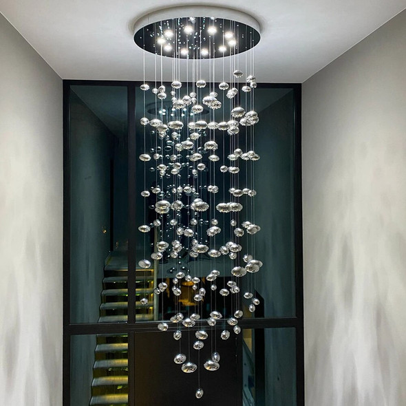 Modern LED Chandelier Lighting Chrome Ball Lustre Blown Glass Bubble Ceiling Pendant Fixture Loft Lobby Staircase Luminaire Lamp