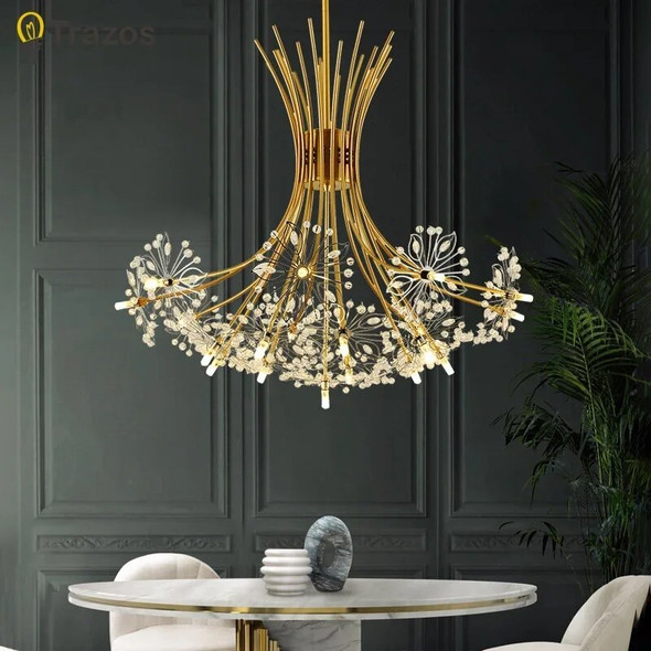 Luxury LED Chandeliers Art deco Gold Chandelier Pendant For Living room Kitchen Post Modern Bedroom Crystal Lighting lampadario