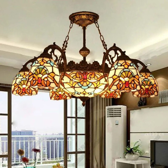 FUMAT Chandelier Tiffany-Style Pendant Light Stained Glass Luster Shade LED Ceiling Lights Chandelier Kitchen Living Room Lamp