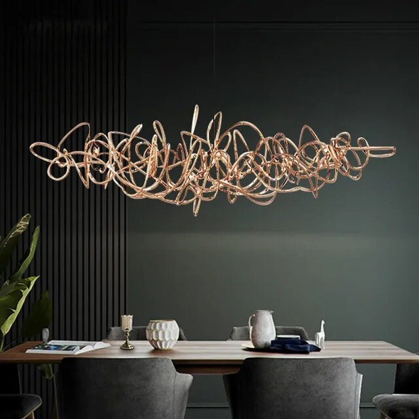 Modern Minimalist Light Luxury LED Dining Room Chandelier Decorated Nordic Table Lamp Simple Wrought Iron Bar Tree Chandelier