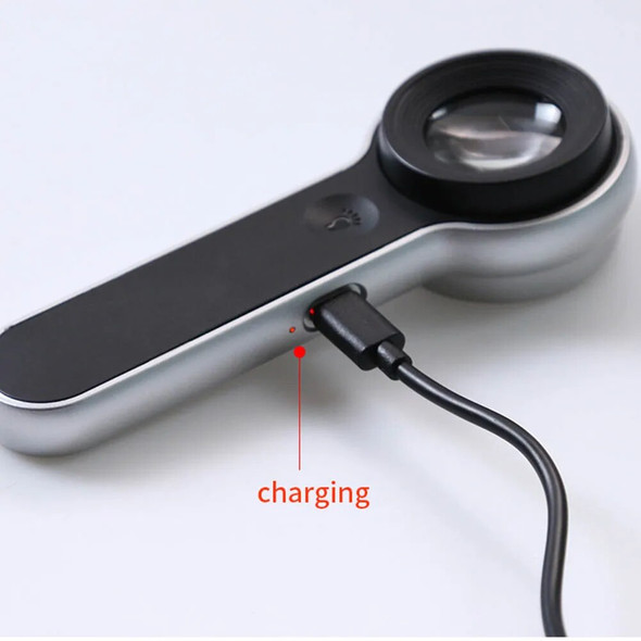 6 LED Reading Magnifier 60X USB Rechargeable C Cable Handheld Magnifying Glass 30mm Lens for Jewelry Appreciation