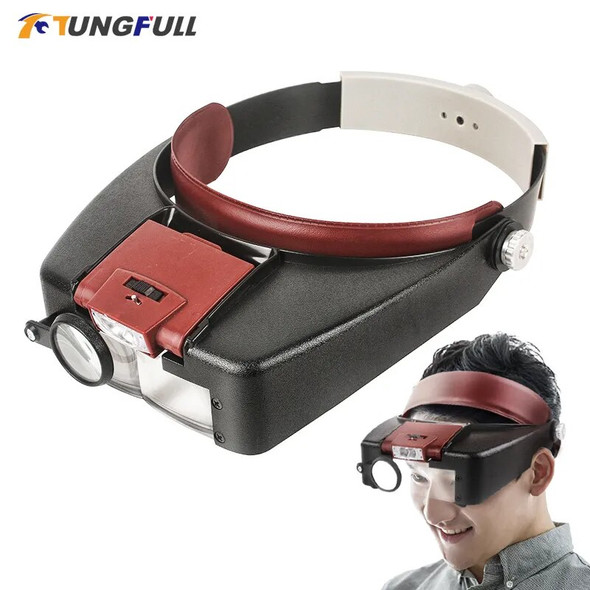 New 10X Headband Magnifier Glasses Helmet Style Loupe Lens LED Lights Loupe Microscope For Repairing Watch Jewelry Reading