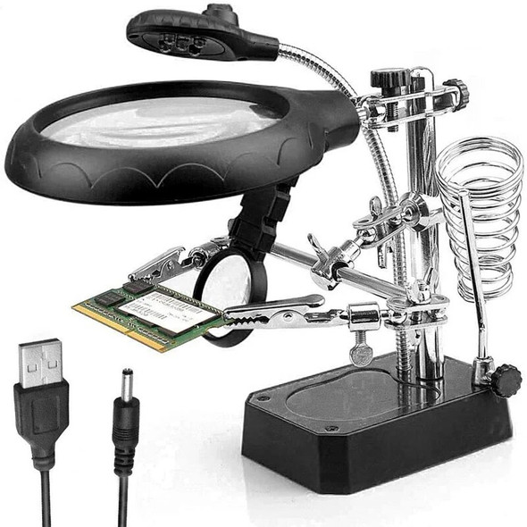 Multi-functional Welding LED Magnifier magnifying glass Alligator Clip Holder Clamp Helping Hand Soldering Repair Tool