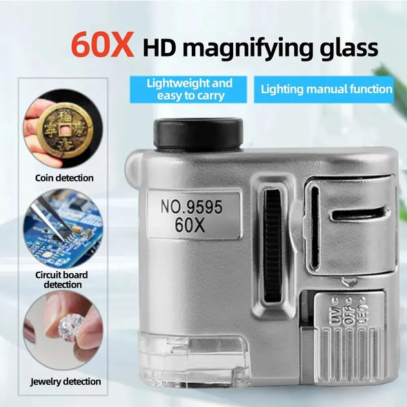 60X Handheld Magnifying Glass Mini Pocket UV Magnifier Portable Jeweler Microscope Loupe With LED Light