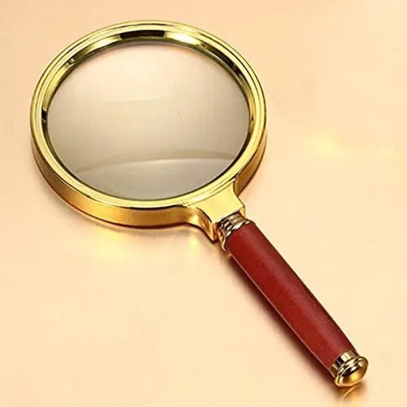 10X Handheld Magnifying Glass Antique Mahogany Handle Magnifier 60mm Lens For Science Seniors Reading Inspection