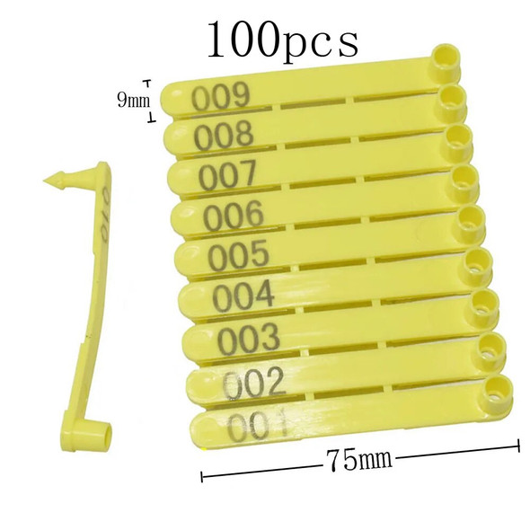 100 Pcs 001-100 Livestock Sheep Goat Ear Tags Ear Laser Typing Head Earrings for Farm Animals Idetification Card