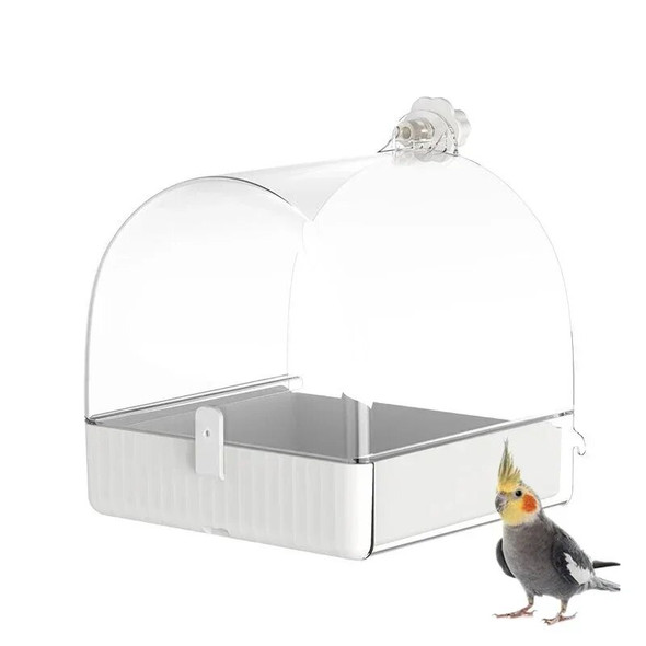 Hanging Bath Cage Lovebird Feeding Box With Parrot Room Transparent Multifunctional Drawer Bird Accessories