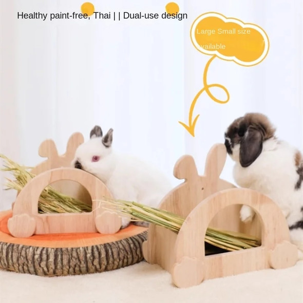 Solid Wood Grass Rack Large Capacity Rabbit Hay Feeder Bunny Cage Accessories Little Pet Feeder Rabbits Supplies