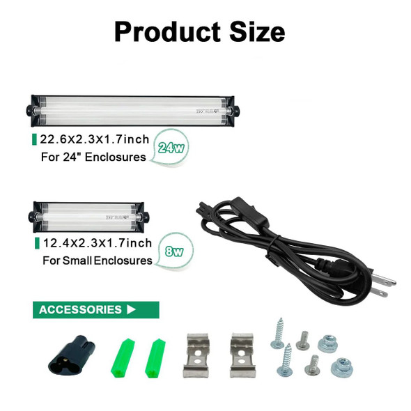 8W T5 UVB Reptile Light Fixture Kit Tropical Desert Habitats Reptile Terrarium Hood Light UVB 10.0 Fluorescent Tube Hood Light