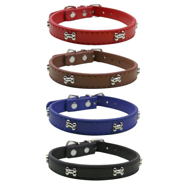 Bone Leather Durable Pet Dog Collar Pet Supplies Accessories Neck Strap Collar For Dog Puppy Pug Collars For Small Large Dogs