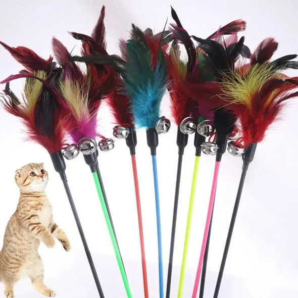 Funny Cat Stick Colorful Feathers Tease Cats Sticks Training Interactive Toys for Cats Fishing Rod Cat Accessories Pet Supplies