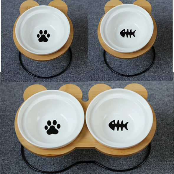 Hot Sale High-end Pet Bowl Bamboo Shelf Ceramic Cat Feeding and Drinking Bowls for Dogs Cats Bowls Pet Feeder Accessories