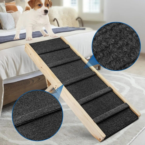 Wooden Folding Pet Ramp Adjustable Portable Dog Cat Stairs Pet Ladder Non-Slip Mat for High Beds Trucks Cars and SUV 4 Heights