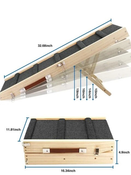 Wooden Folding Pet Ramp Adjustable Portable Dog Cat Stairs Pet Ladder Non-Slip Mat for High Beds Trucks Cars and SUV 4 Heights