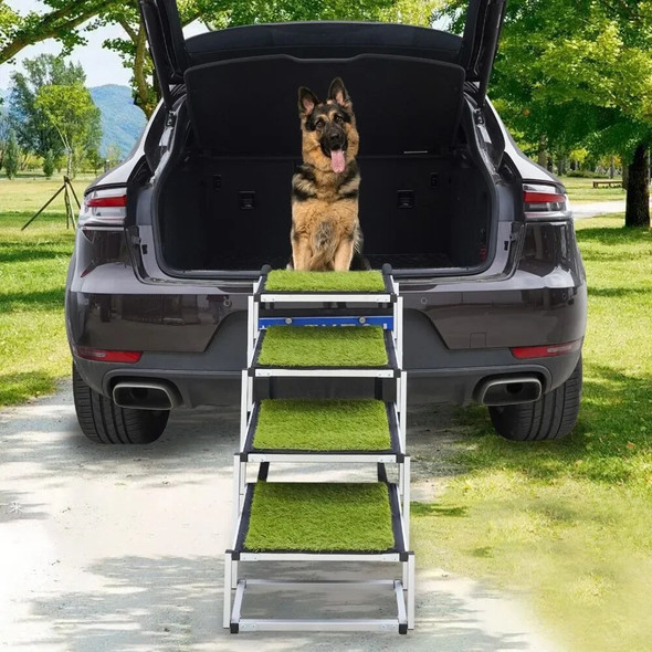 Aluminum Dog Ramp Extra Wide Dog Car Stair with Nonslip Surface Portable Foldable Pet Ladder Lightweight Dog Bed Truck SUV Step